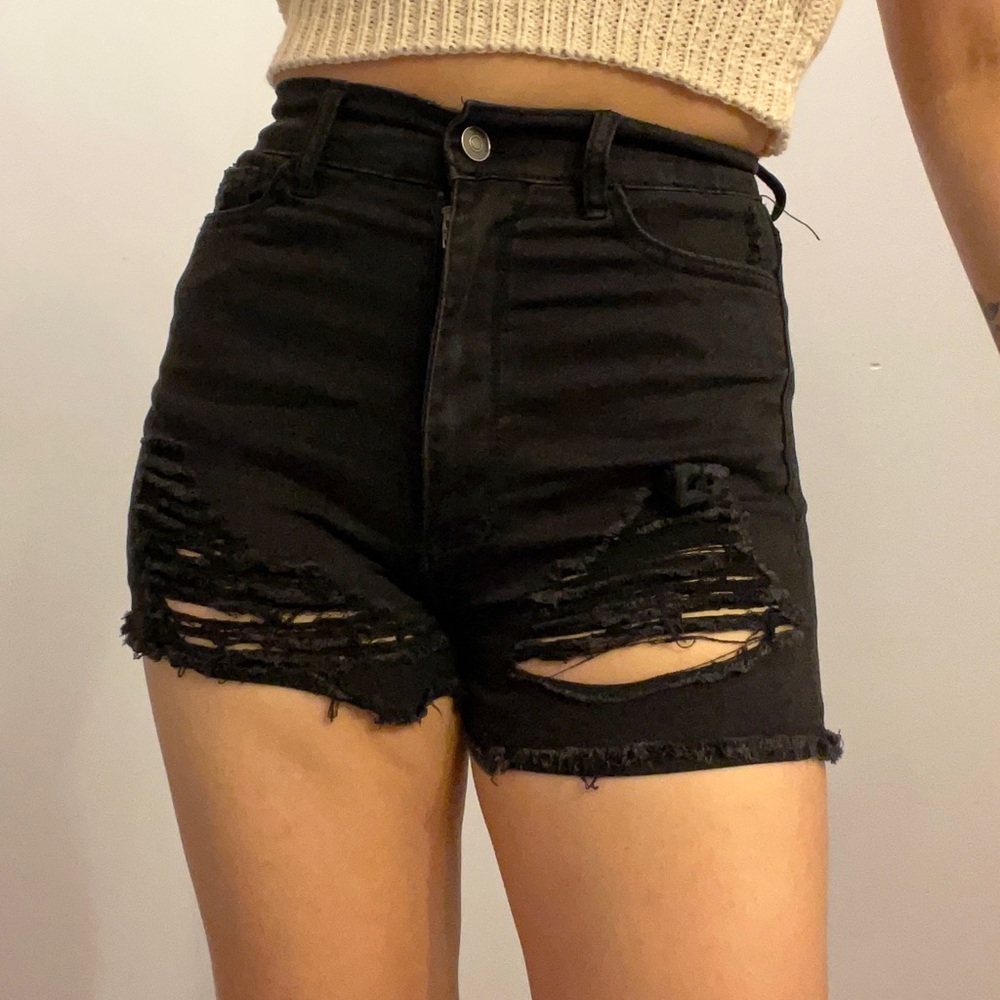 Fashion Nova Black Stretchy High Waist Distressed Short Shorts Size XS
